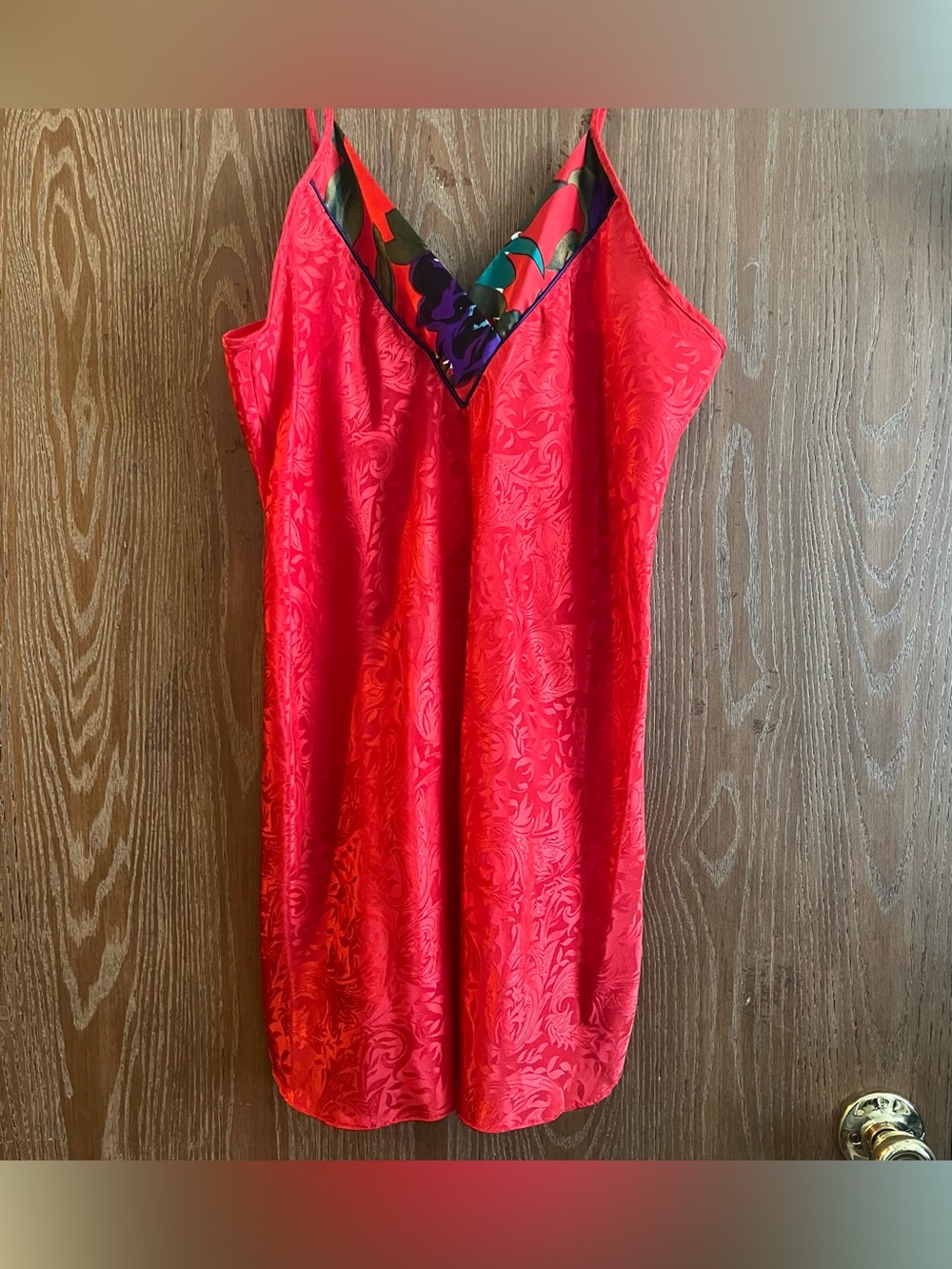 Vintage Deena red jacquard chemise night gown large